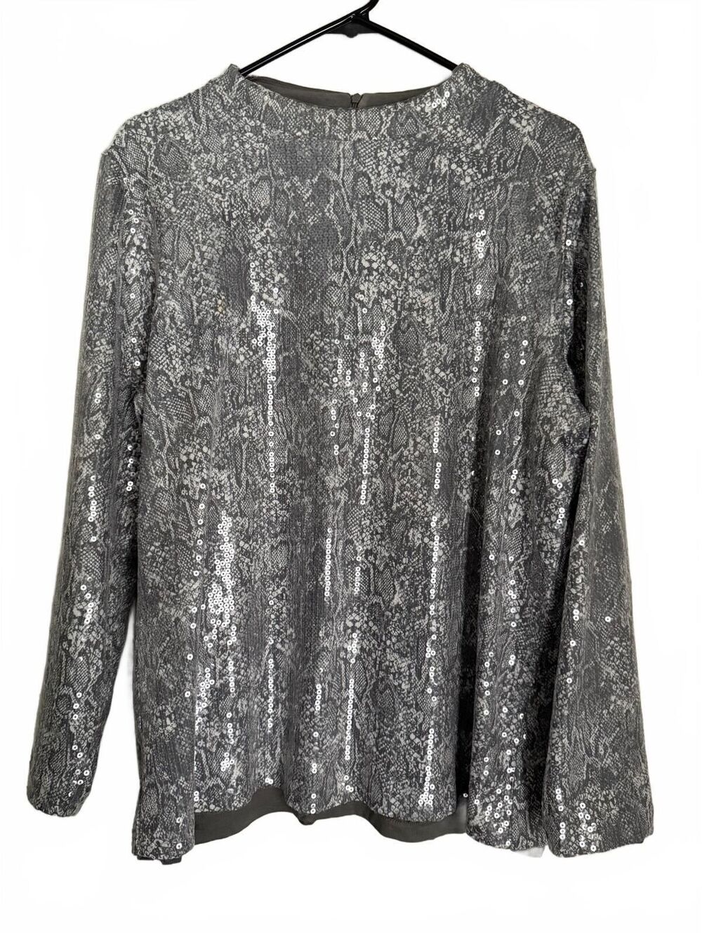 Chicos Sequin Silver Snakeskin Formal Blouse Size XL Evening Cocktail Party Chic